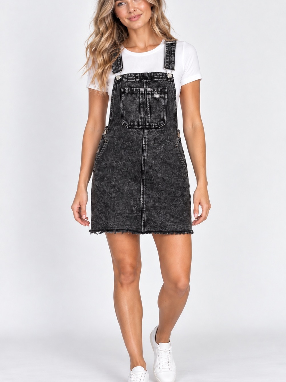 wild fable Black Acid-Wash Denim Overall Mini Dress